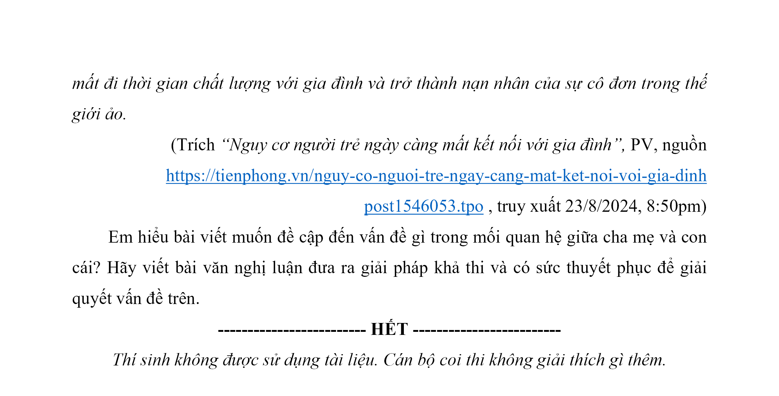Đề minh họa Văn vào lớp 10 năm 2025 Phòng GD&ĐT Tân Bình (thơ)