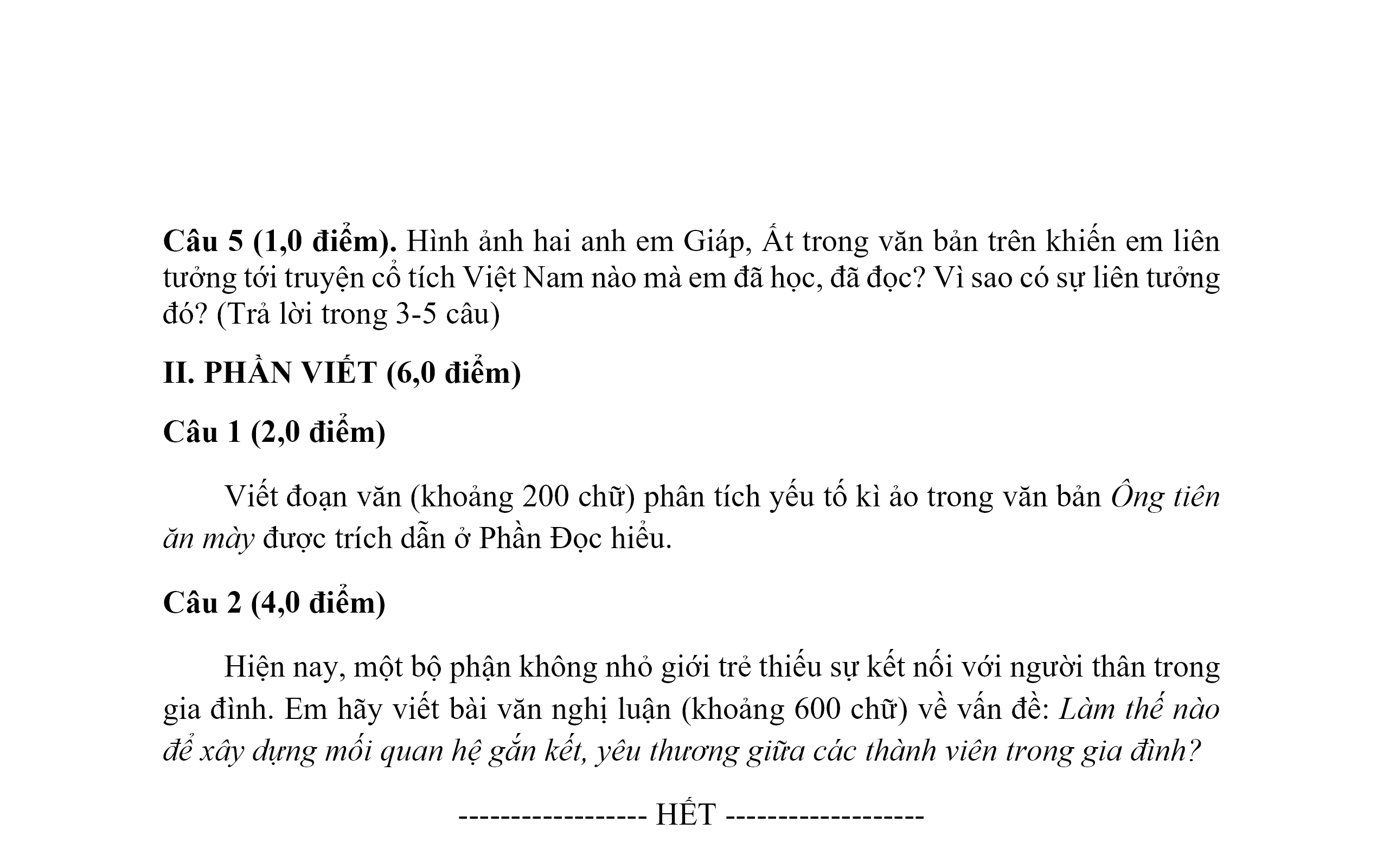 Đề minh họa Văn vào lớp 10 năm 2025 Sở GD&ĐT Hòa Bình