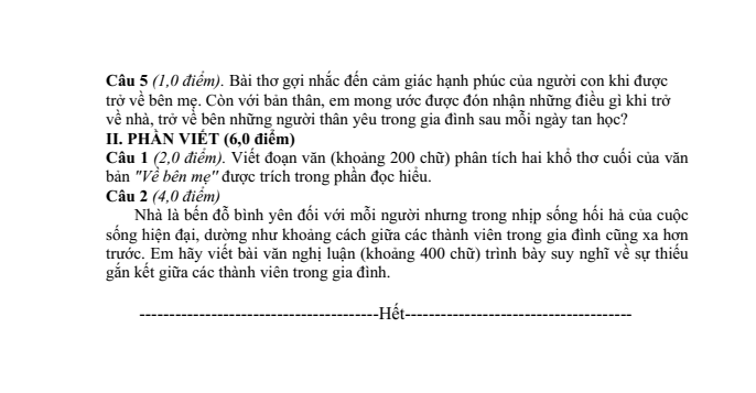 Đề thi thử Văn vào lớp 10 năm 2025 trường THCS Hải Tân