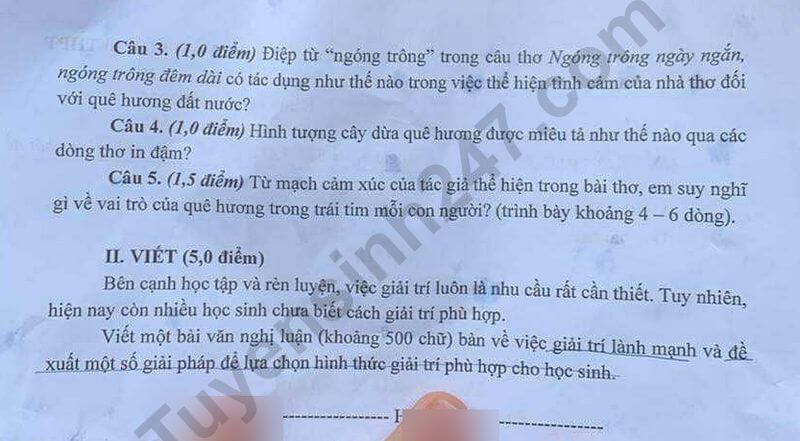 Đề chính thức thi Văn vào lớp 10 An Giang năm 2025