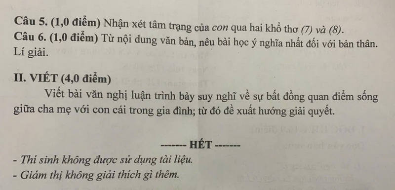 Đề chính thức thi Văn vào lớp 10 Bạc Liêu năm 2025