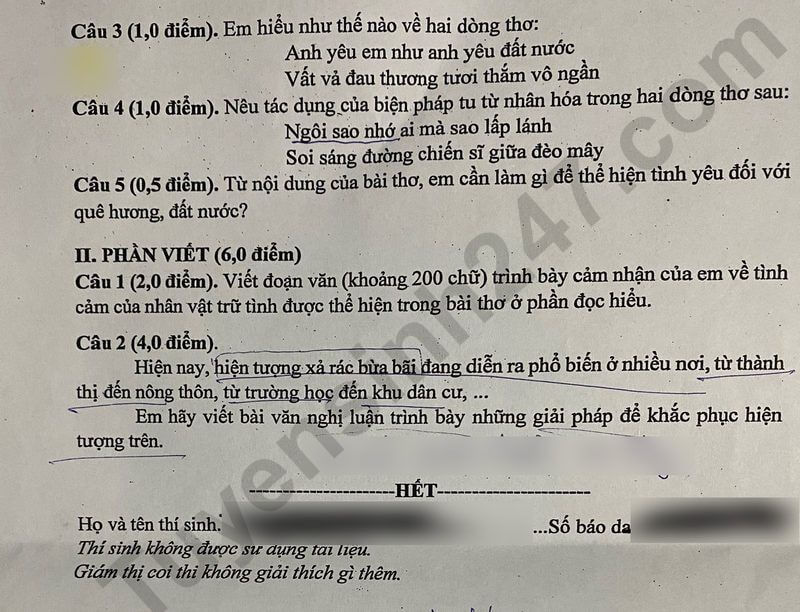 Đề chính thức thi Văn vào lớp 10 Bình Phước năm 2025