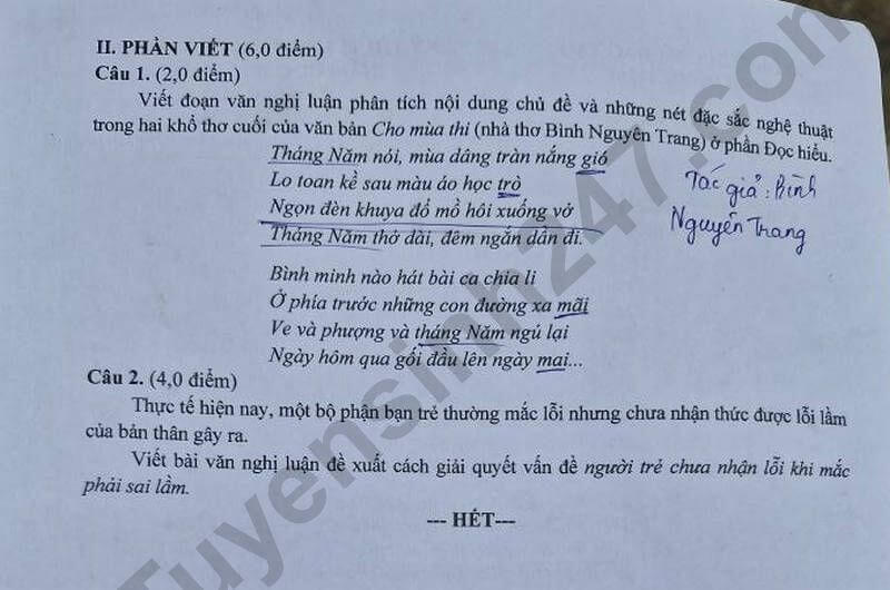 Đề chính thức thi Văn vào lớp 10 Đồng Tháp năm 2025