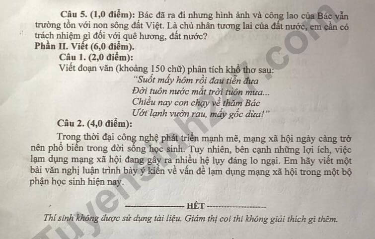 Đề chính thức thi Văn vào lớp 10 Lai Châu năm 2025