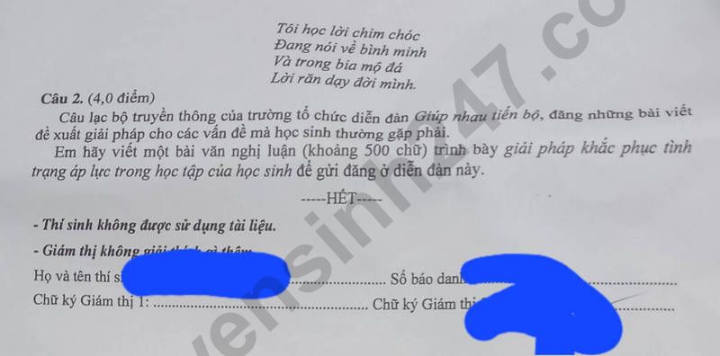 Đề chính thức thi Văn vào lớp 10 Tây Ninh năm 2025