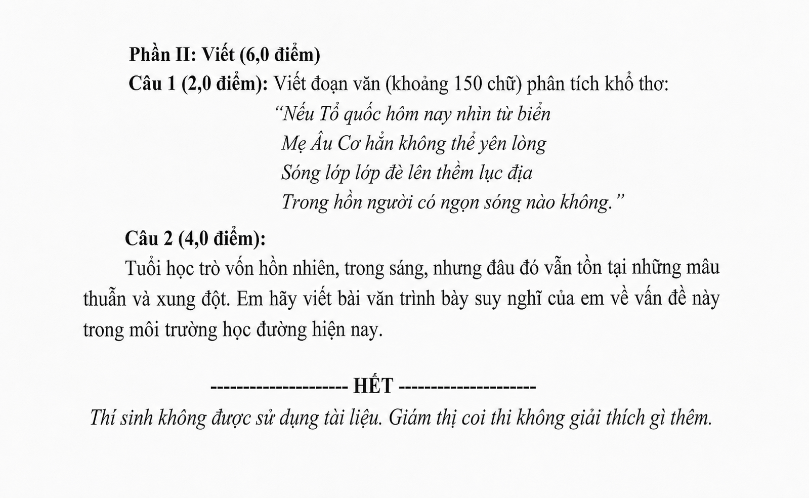 Đề tuyển sinh vào lớp 10 Văn Lai Châu năm 2026