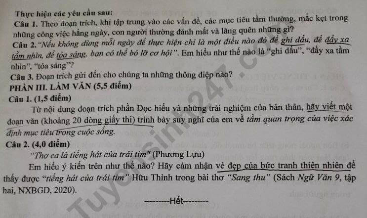 Đề thi Văn chung vào 10 Chuyên Lê Hồng Phong (Nam Định) năm 2024