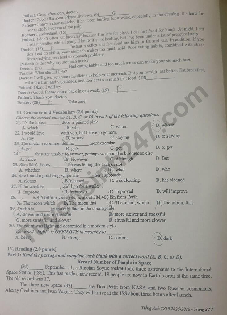 Đề chính thức thi Tiếng Anh vào lớp 10 Bình Dương năm 2025