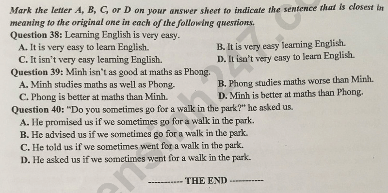 Đề chính thức thi Tiếng Anh vào lớp 10 Thái Nguyên năm 2025
