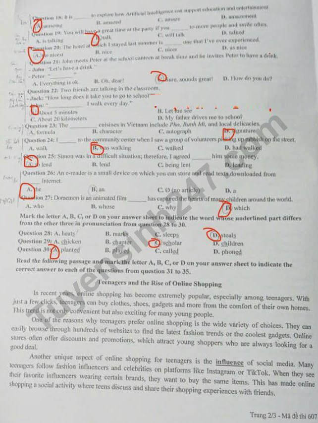 Đề chính thức thi Tiếng Anh vào lớp 10 Tuyên Quang năm 2025