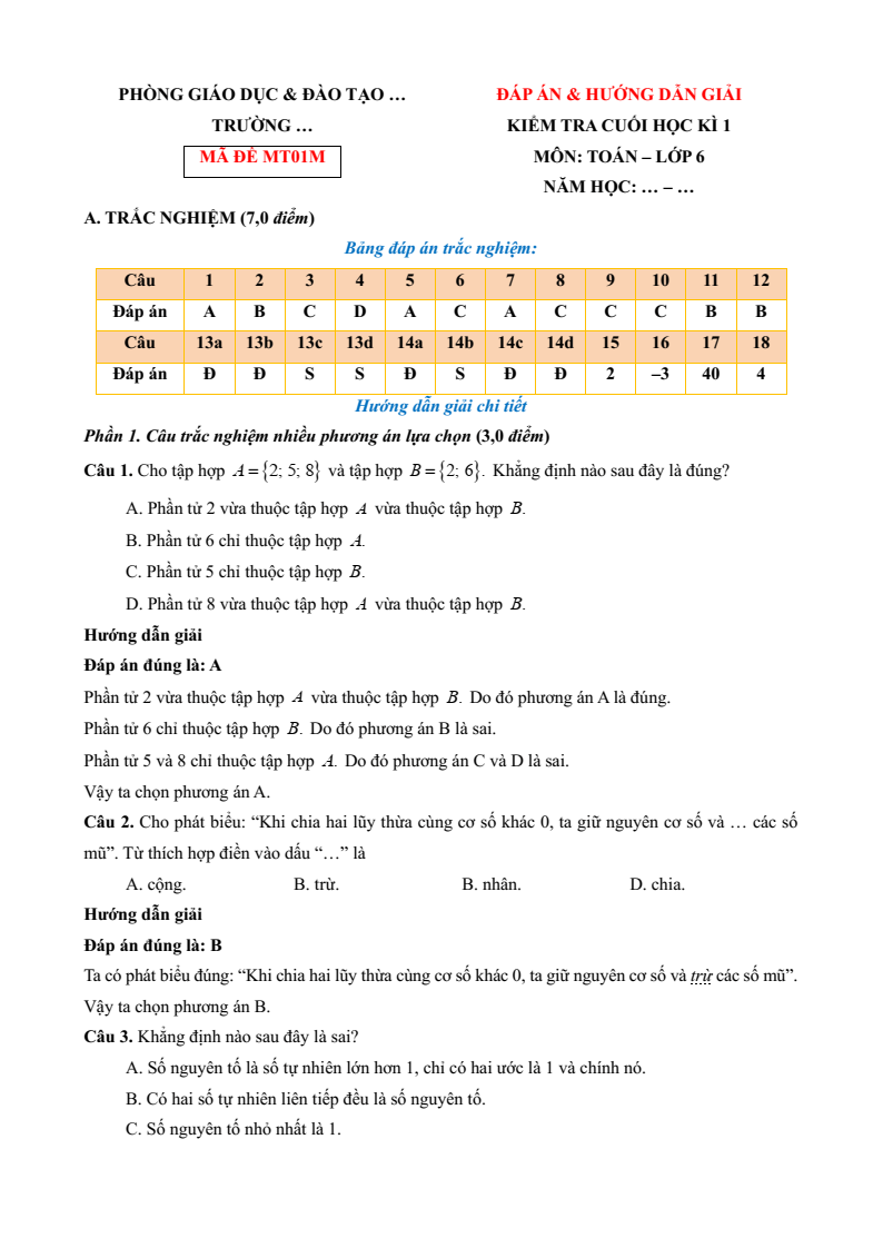 26 Đề thi Cuối kì 1 Toán 6 Kết nối tri thức năm 2025 (có đáp án)