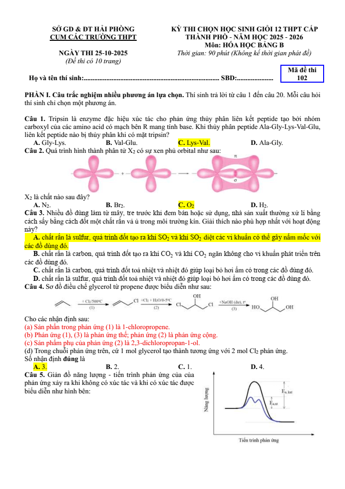 Đề thi học sinh giỏi Hóa học 12 Cụm các trường THPT (Hải Phòng) năm 2025-2026