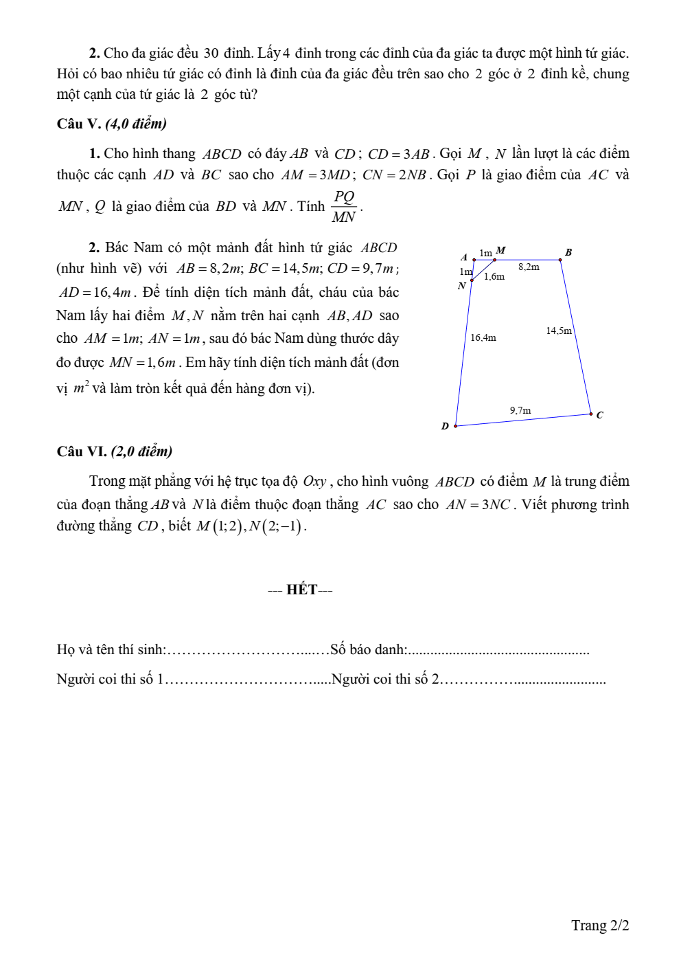 Đề thi học sinh giỏi Toán 10 sở GD&ĐT Hà Nam năm 2024-2025