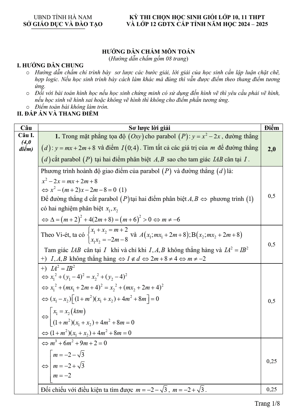 Đề thi học sinh giỏi Toán 10 sở GD&ĐT Hà Nam năm 2024-2025