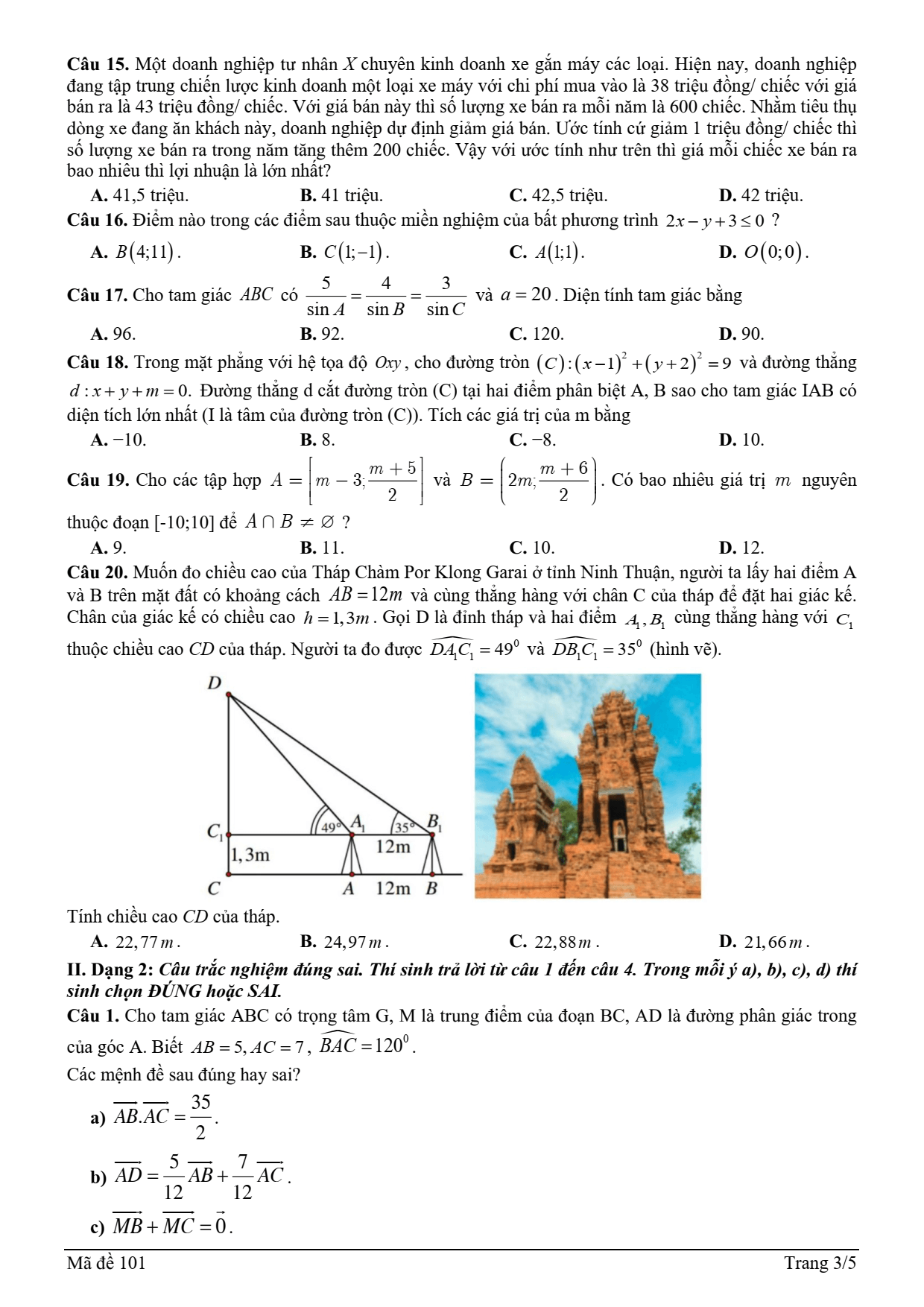 Đề thi học sinh giỏi Toán 10 trường THPT Bố Hạ (Bắc Giang) năm 2024-2025