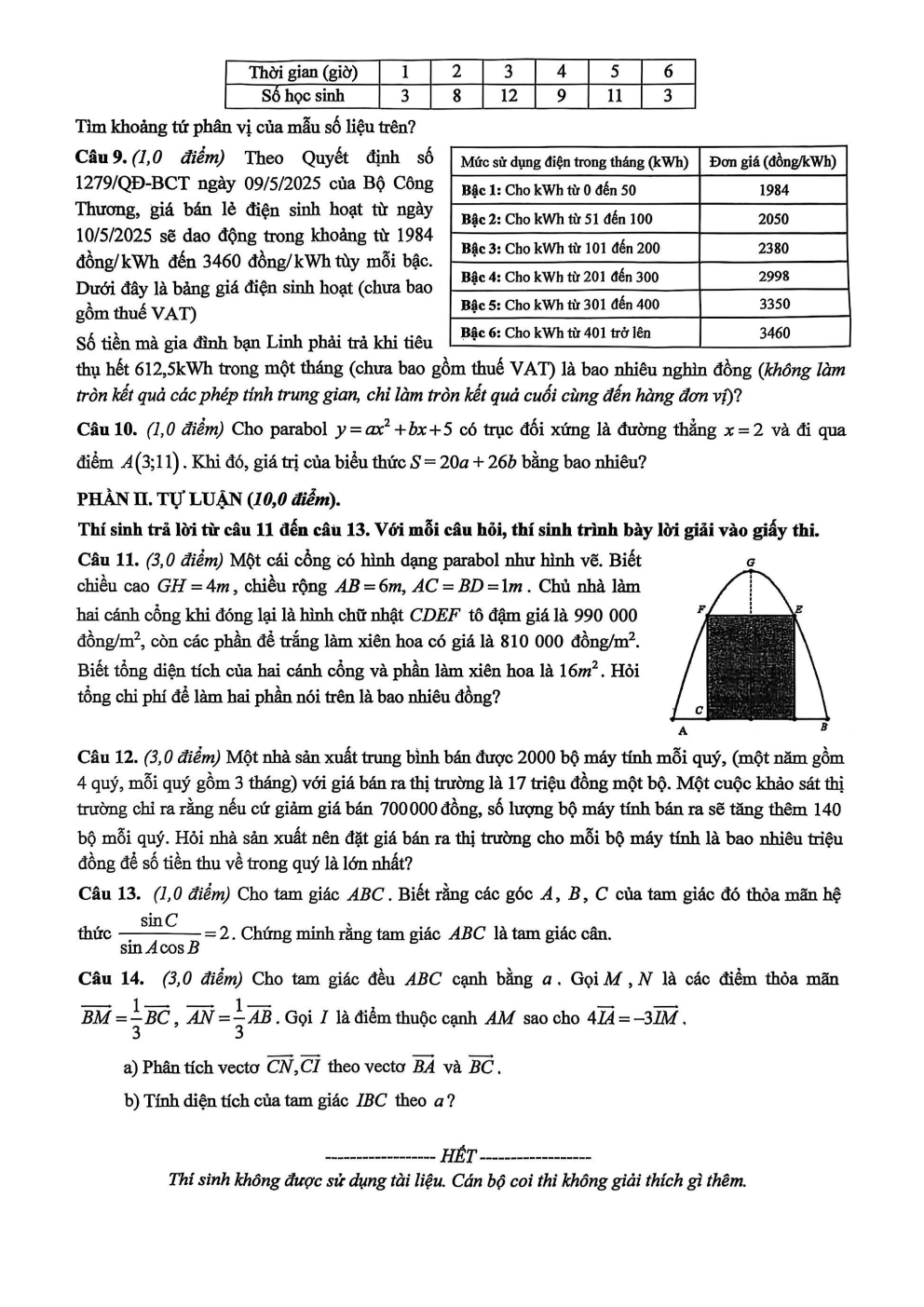Đề thi học sinh giỏi Toán 10 trường THPT Mỹ Đình (Hà Nội) năm 2025-2026