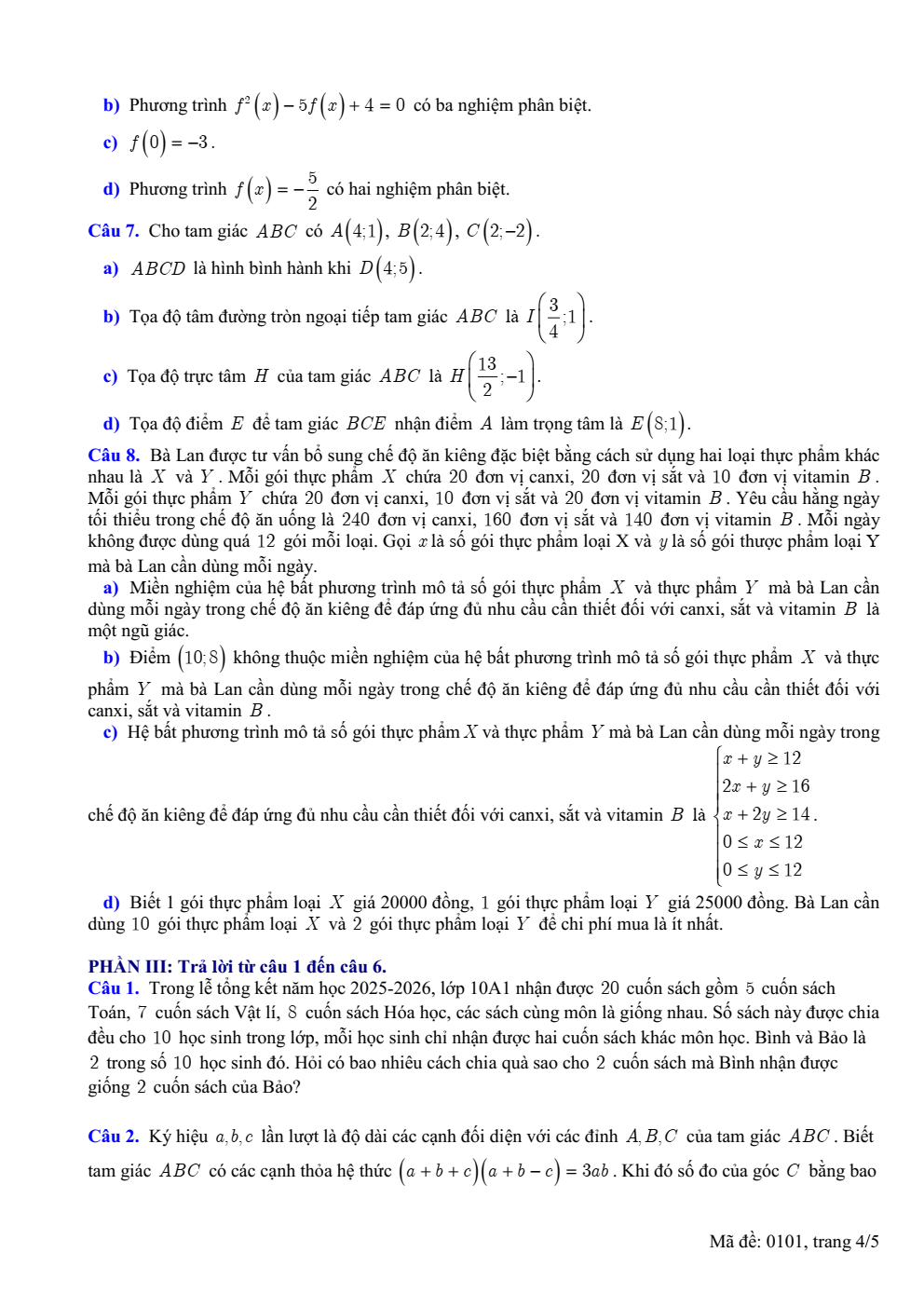 Đề thi học sinh giỏi Toán 10 trường THPT Thuận Thành 1 (Bắc Ninh) năm 2025-2026