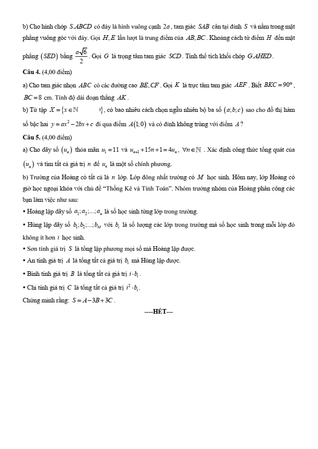 Đề thi học sinh giỏi Toán 12 Sở GD&ĐT Đăk Lăk năm 2025-2026