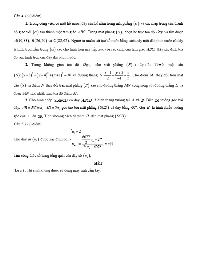 Đề thi học sinh giỏi Toán 12 Sở GD&ĐT Gia Lai năm 2025-2026