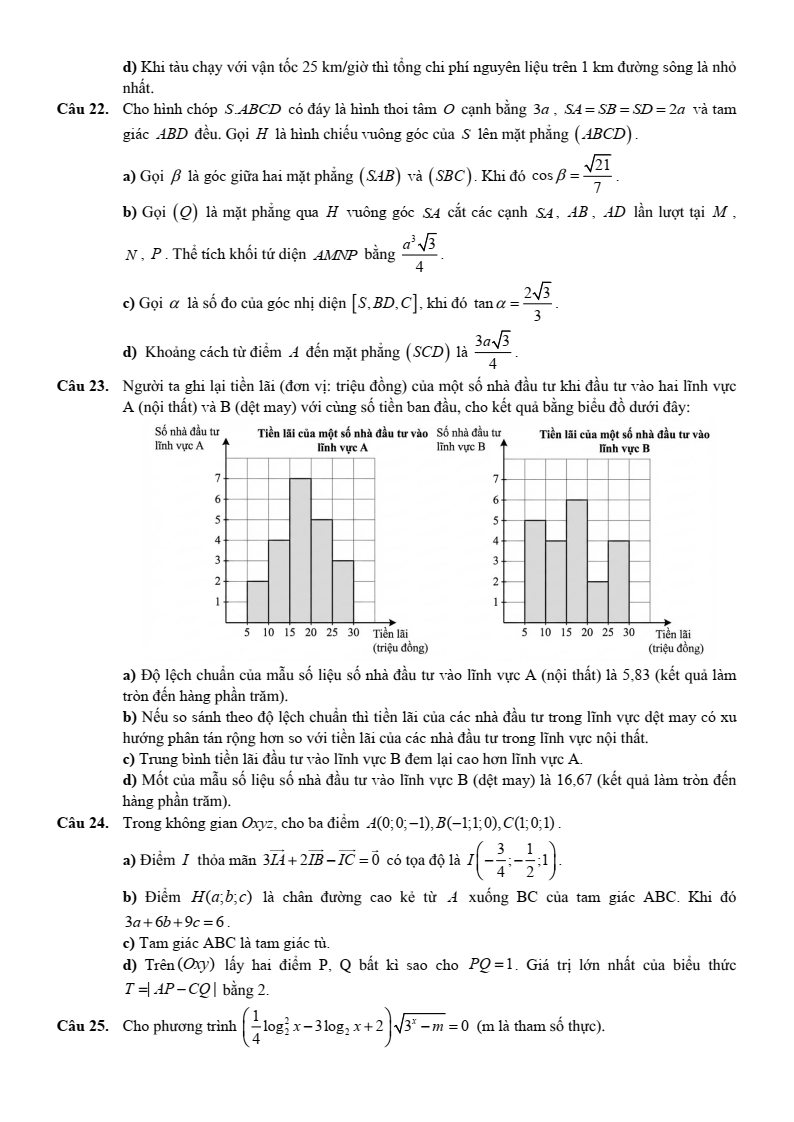 Đề thi học sinh giỏi Toán 12 Sở GD&ĐT Thanh Hóa năm 2025-2026