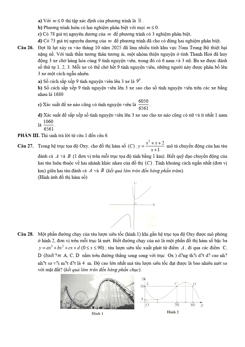 Đề thi học sinh giỏi Toán 12 Sở GD&ĐT Thanh Hóa năm 2025-2026