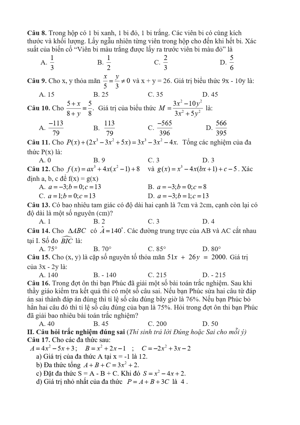 Đề thi học sinh giỏi Toán 7 trường THCS Hoàng Xá (Phú Thọ) năm 2025-2026