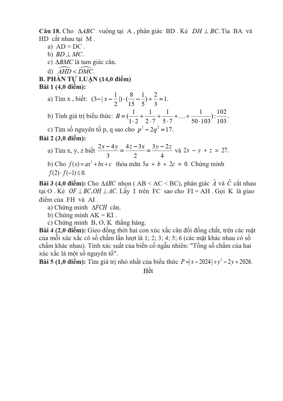 Đề thi học sinh giỏi Toán 7 trường THCS Hoàng Xá (Phú Thọ) năm 2025-2026