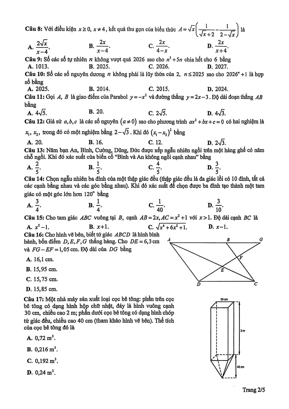 Đề thi học sinh giỏi Toán 9 sở GD&ĐT Phú Thọ năm 2025-2026