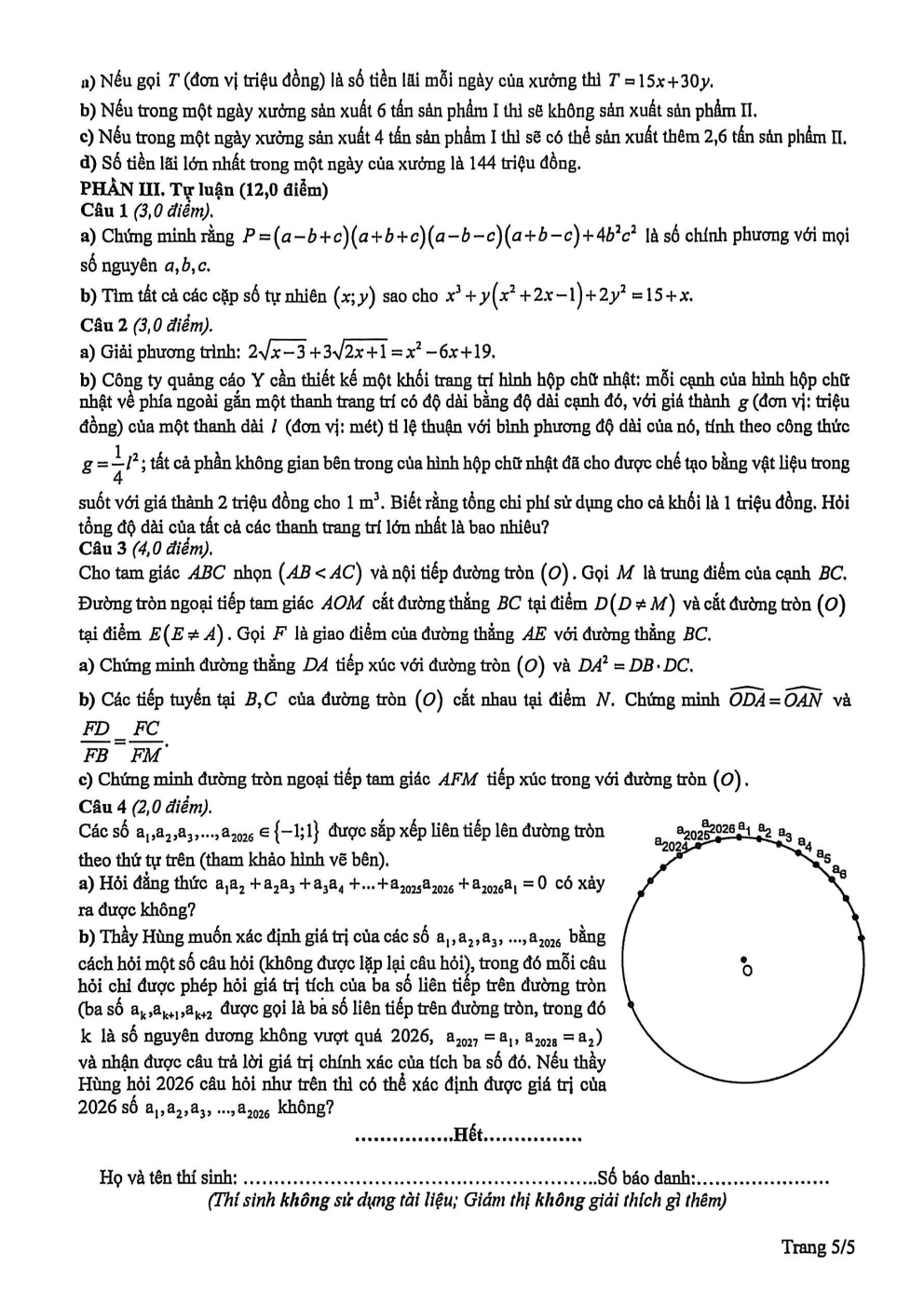 Đề thi học sinh giỏi Toán 9 sở GD&ĐT Phú Thọ năm 2025-2026