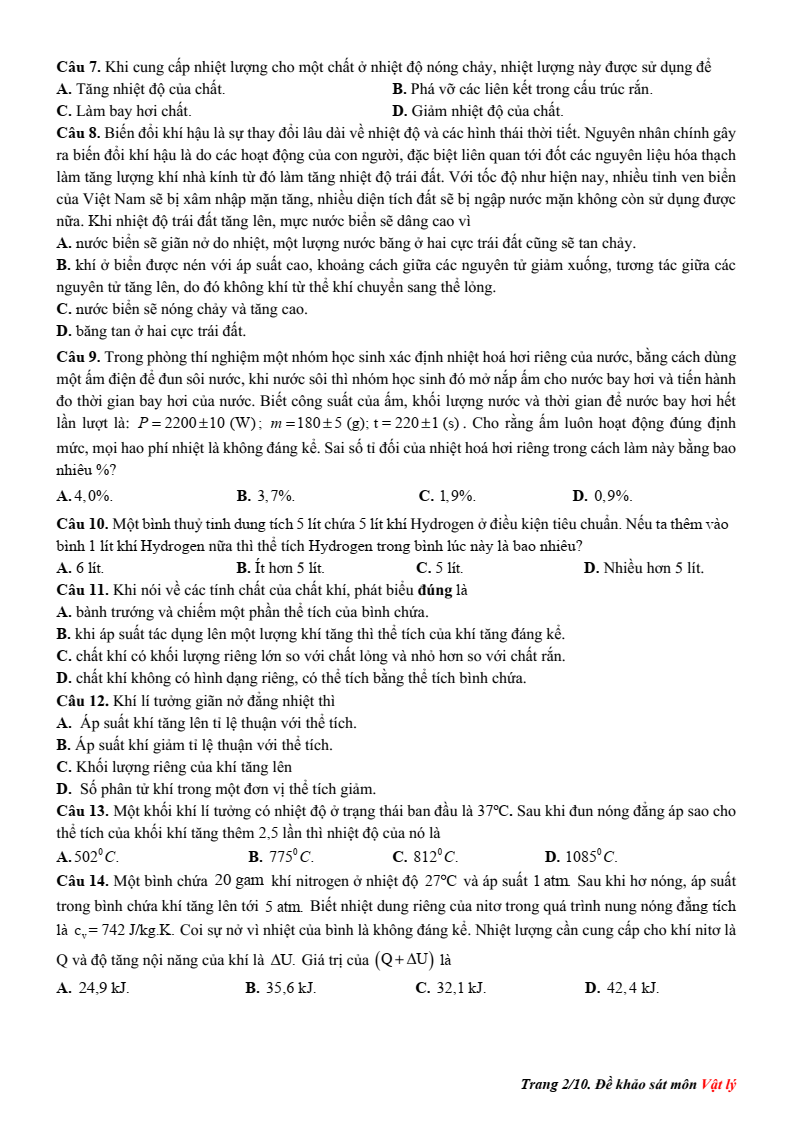 Đề thi học sinh giỏi Vật lí 12 năm 2025-2026 (có lời giải)