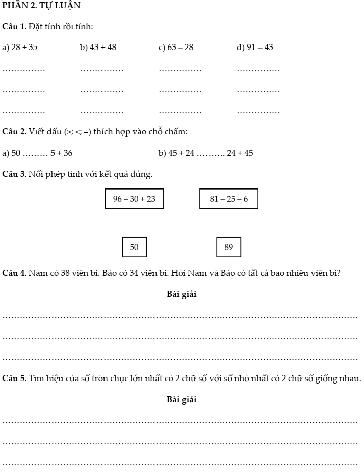 20+ Đề thi Toán lớp 2 Học kì 1 Cánh diều năm 2025 tải nhiều nhất