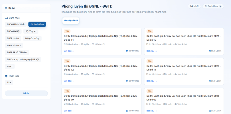 Cập nhật danh sách các trường xét tuyển bằng điểm TSA mới nhất năm 2026