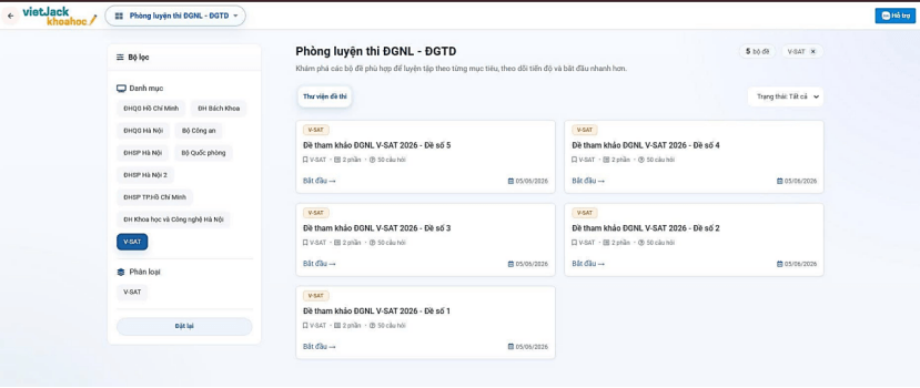 Cập nhật danh sách các trường xét tuyển bằng điểm V-SAT mới nhất 2026