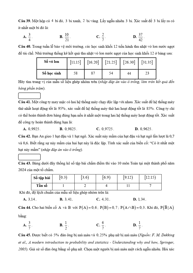 Ôn thi ĐGNL, ĐGTD) Chuyên đề: Một số câu hỏi trích trong các đề thi tham khảo