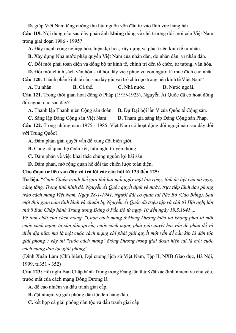 10+ Đề thi ĐGNL Bộ Quốc phòng phần Lịch sử; Địa lí (có lời giải)