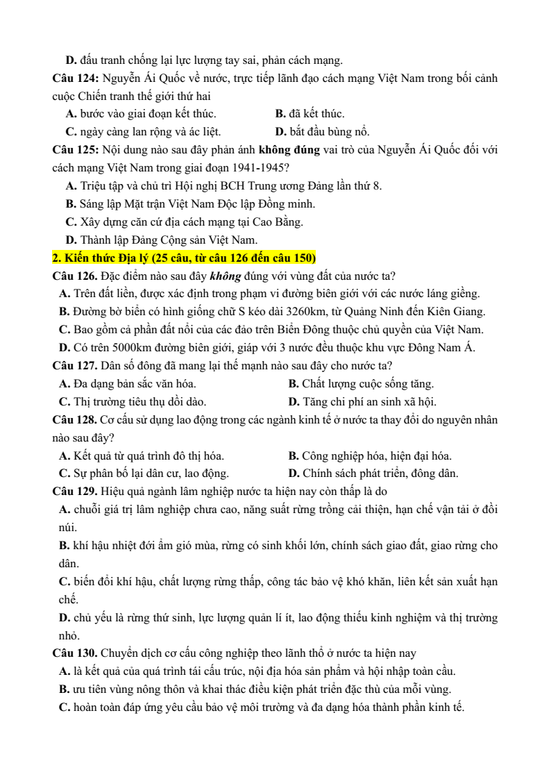 10+ Đề thi ĐGNL Bộ Quốc phòng phần Lịch sử; Địa lí (có lời giải)