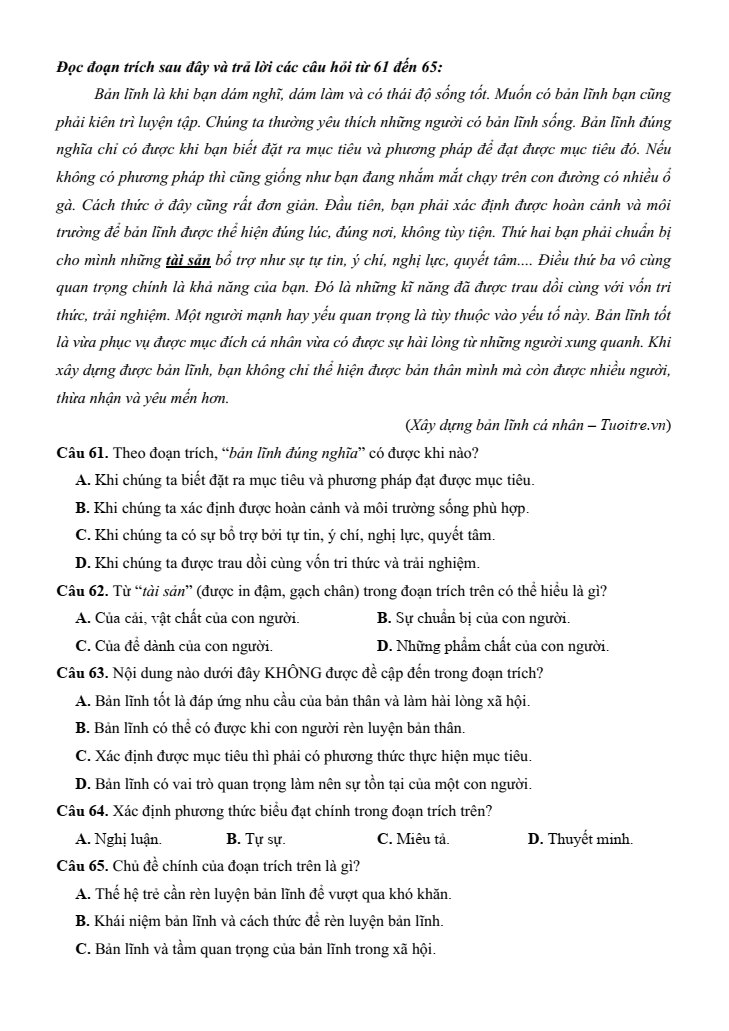 10+ Đề thi ĐGNL Bộ Quốc phòng phần Văn học - Ngôn ngữ (có lời giải)