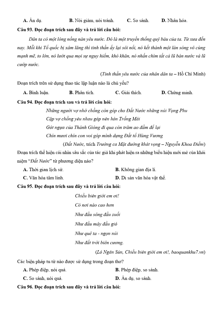 10+ Đề thi ĐGNL Bộ Quốc phòng phần Văn học - Ngôn ngữ (có lời giải)