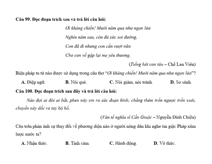 10+ Đề thi ĐGNL Bộ Quốc phòng phần Văn học - Ngôn ngữ (có lời giải)