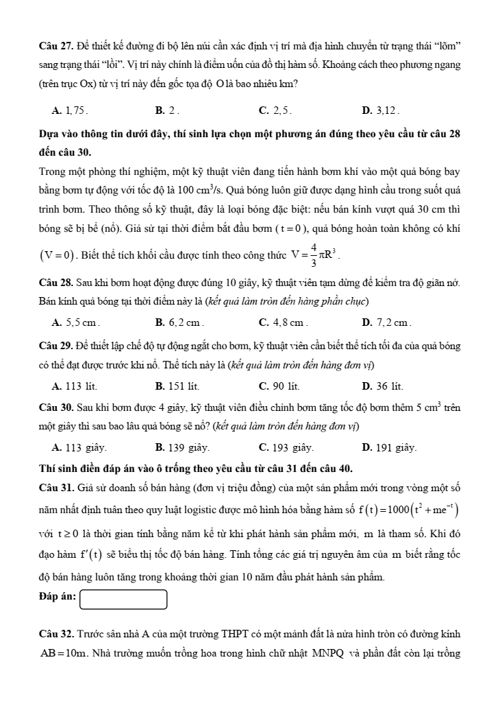 5+ Đề thi ĐGNL Đại học Sư phạm Hà Nội 2 môn Toán (có lời giải)