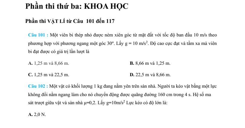 30+ Đề thi ĐGNL ĐHQG Hà Nội HSA môn Vật Lí (có lời giải)