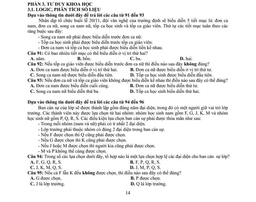 Đề thi mẫu ĐGNL ĐHQG Tp.HCM năm 2026