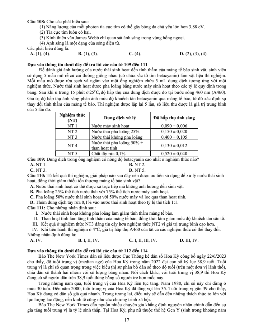 Đề thi mẫu ĐGNL ĐHQG Tp.HCM năm 2026