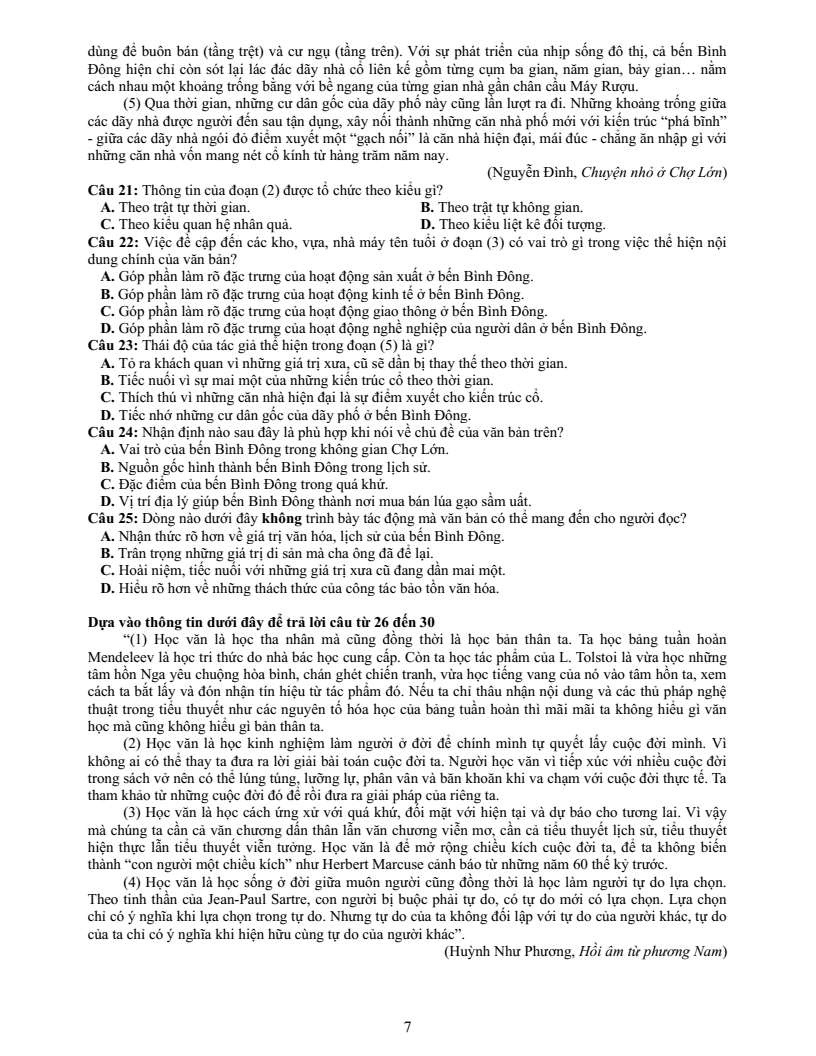 Đề thi mẫu ĐGNL ĐHQG Tp.HCM năm 2026