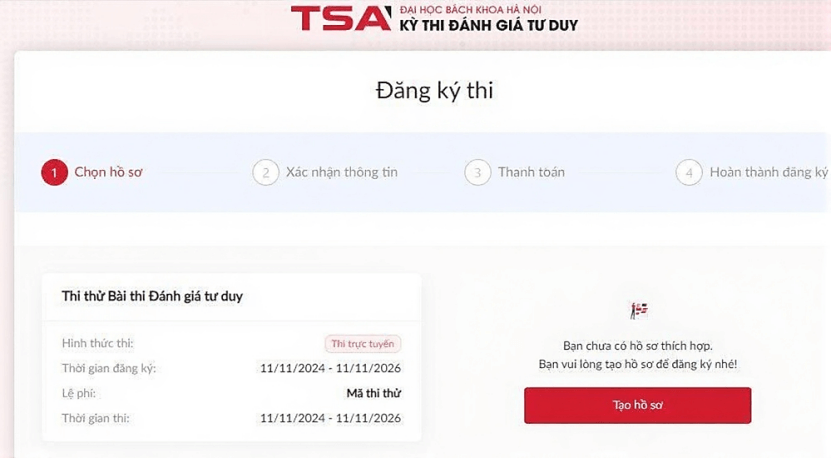 Hướng dẫn đăng ký tài khoản Đánh giá tư duy TSA 2026