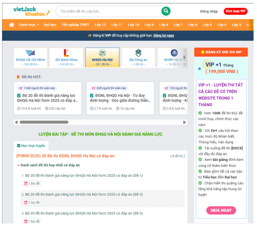 Tổng hợp tài liệu ôn thi đánh giá năng lực ĐHQG HN 2026