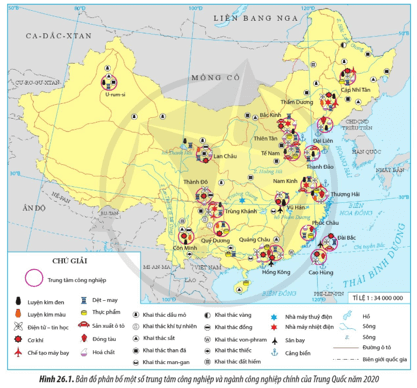 Dựa vào hình 26.1 hãy nhận xét sự phân bố các trung tâm công nghiệp của Trung Quốc (ảnh 1)