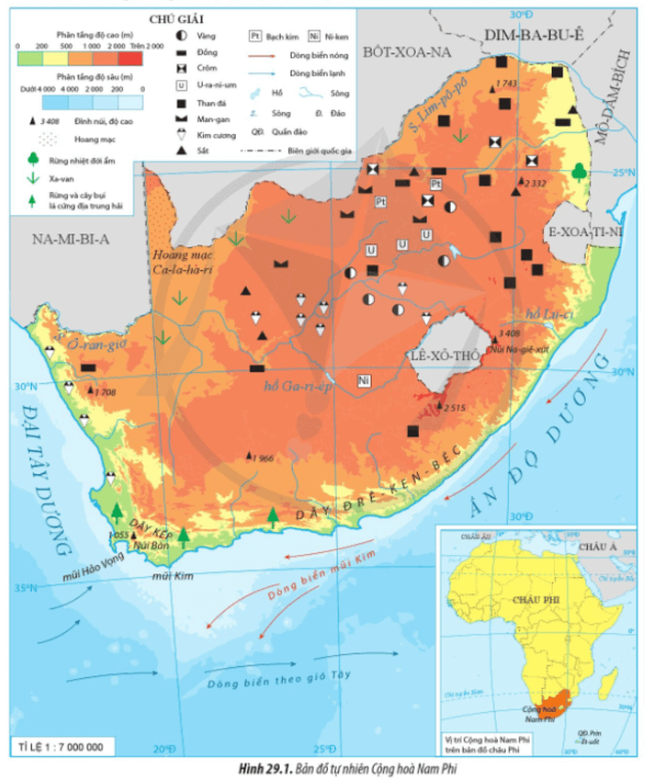 Lý thuyết Địa Lí 11 Cánh diều Bài 29: Vị trí địa lí, điều kiện tự nhiên và dân cư, xã hội Cộng hòa Nam Phi