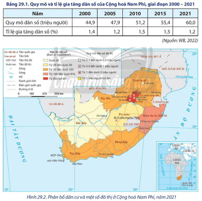 Nhận xét quy mô tỷ lệ gia tăng dân số và phân bố dân cư ở cộng hòa Nam Phi