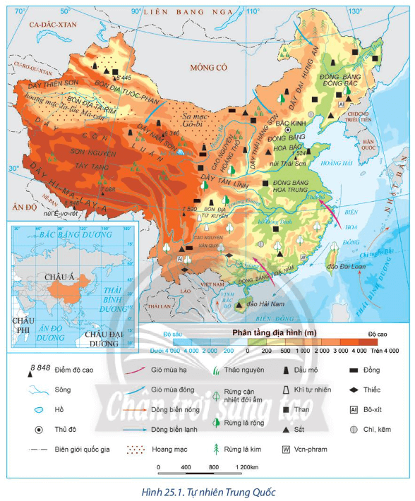 Lý thuyết Địa Lí 11 Chân trời sáng tạo Bài 25: Vị trí địa lí, điều kiện tự nhiên, dân cư và xã hội Trung Quốc
